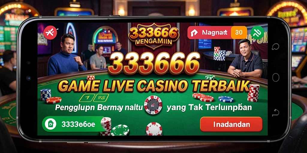 Screenshot gameplay 333666 menampilkan dealer langsung dan suasana kasino yang hidup.