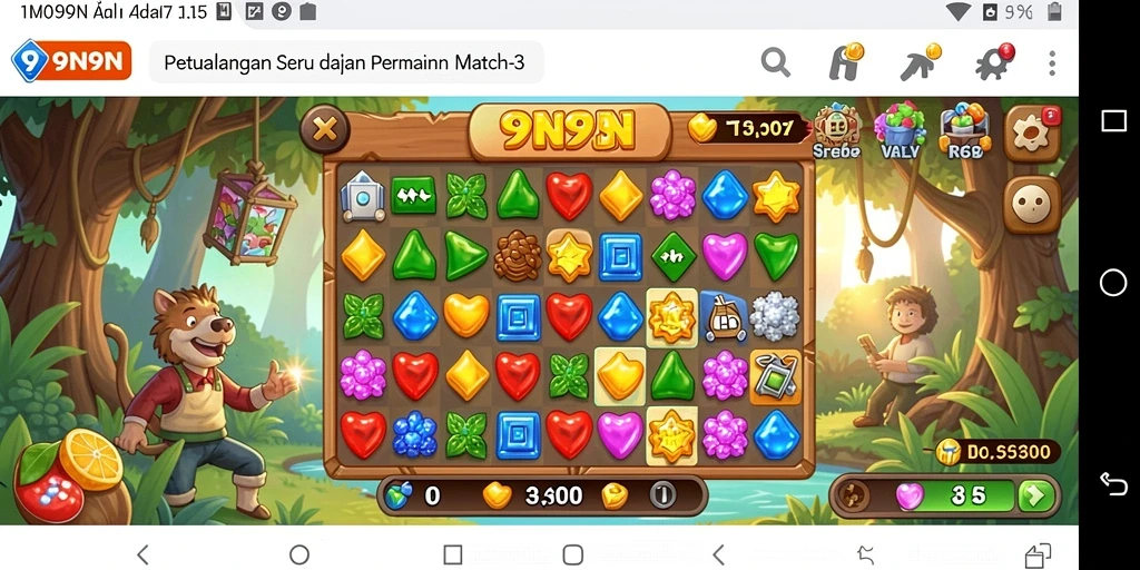 Screenshot 9N9N menampilkan gameplay seru dalam tantangan Match-3.