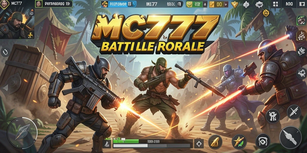 Screenshot utama MC777 menampilkan aksi intens dalam Battle Royale.