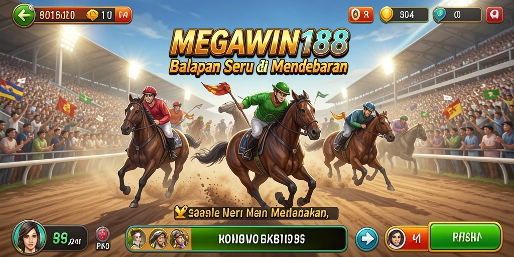 Gameplay seru MEGAWIN188 dengan mobil balap di lintasan.