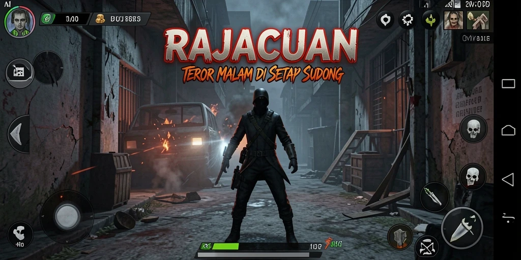 Screenshot utama RAJACUAN yang menampilkan ketegangan gameplay horor.