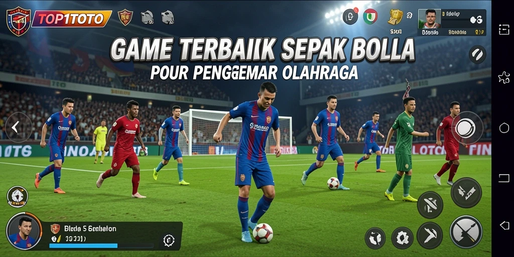 Screenshot gameplay TOP1TOTO memperlihatkan aksi mendebarkan dalam sepak bola.